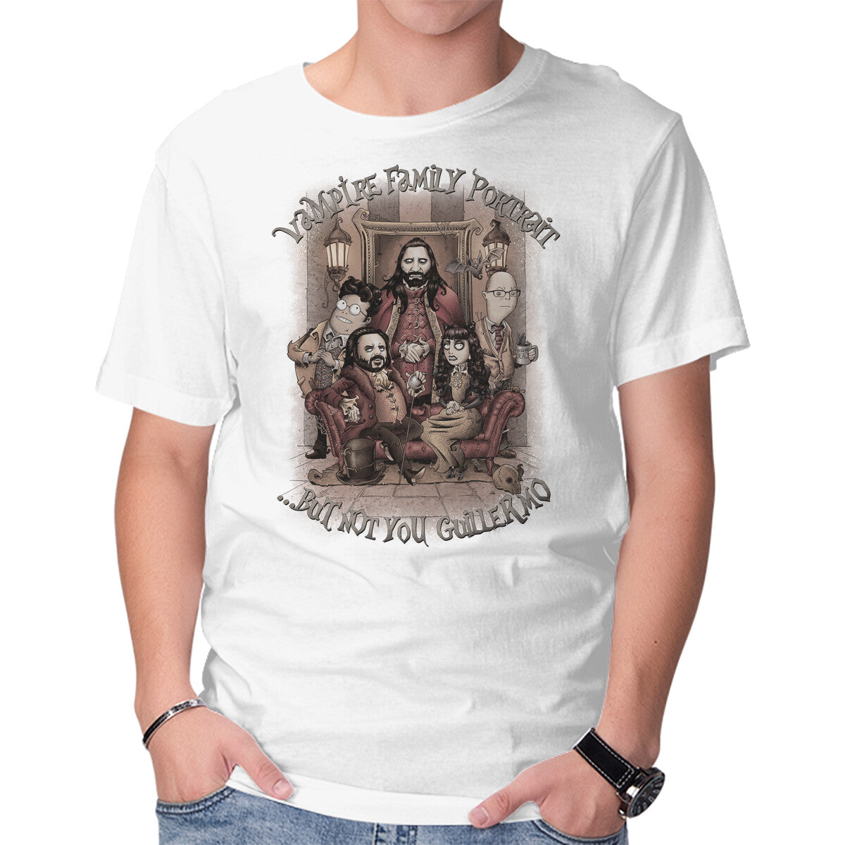 Vampire Family Portrait – Fantasy Graphic T-Shirt in white, product display