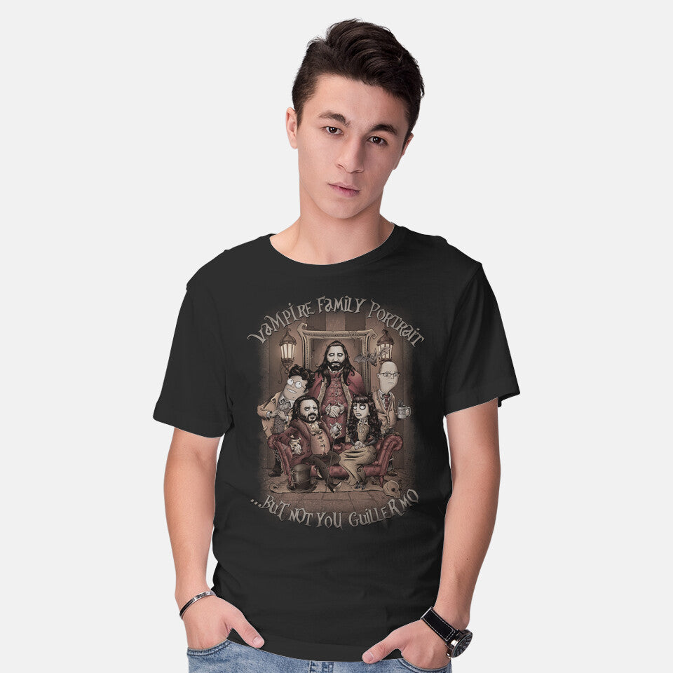Model wearing black Vampire Family Portrait – Fantasy Graphic T-Shirt