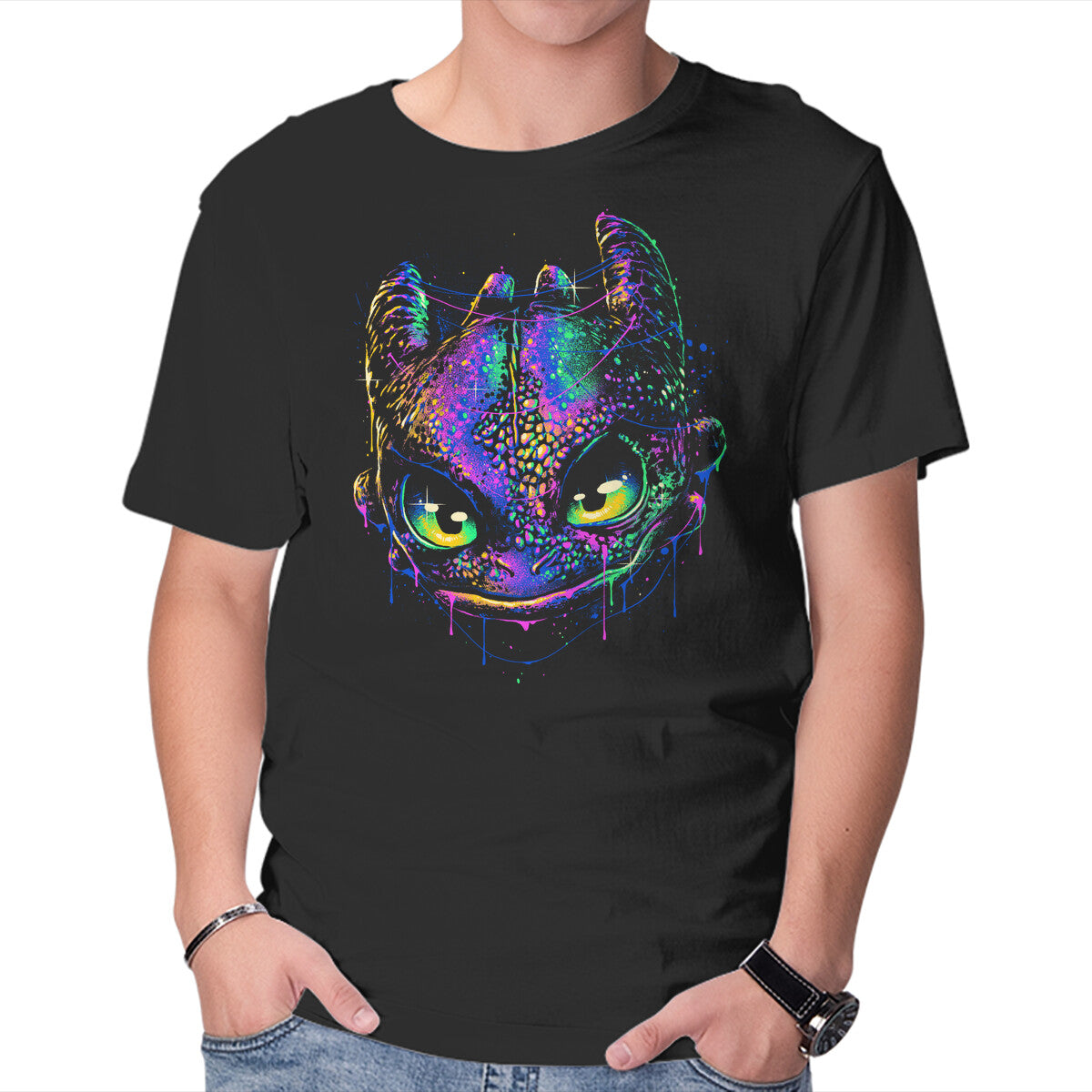 Colorful Midnight – Fantasy Graphic T-Shirt in black, product display