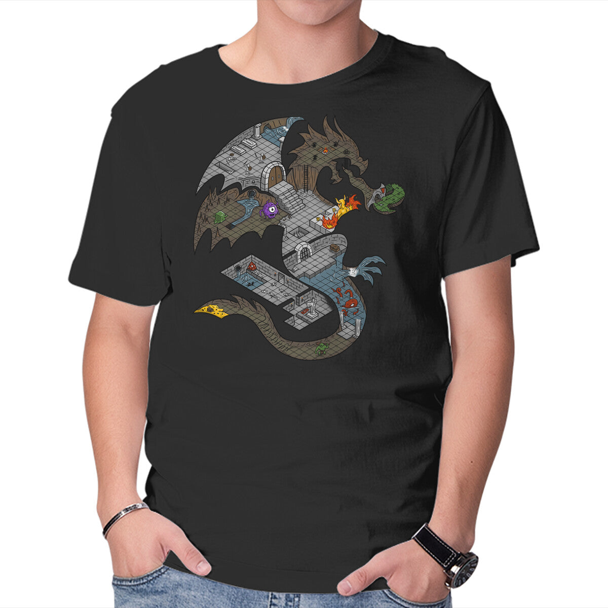Dungeons in Dragons – Gaming Graphic T-Shirt in black, product display