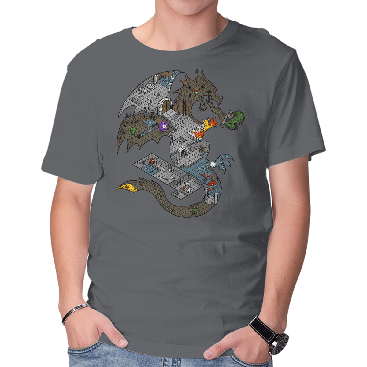 Dungeons in Dragons – Gaming Graphic T-Shirt in charcoal, product display