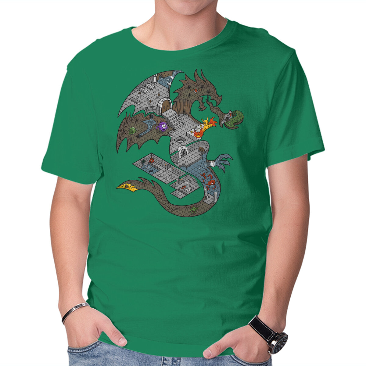 Dungeons in Dragons – Gaming Graphic T-Shirt in green, product display