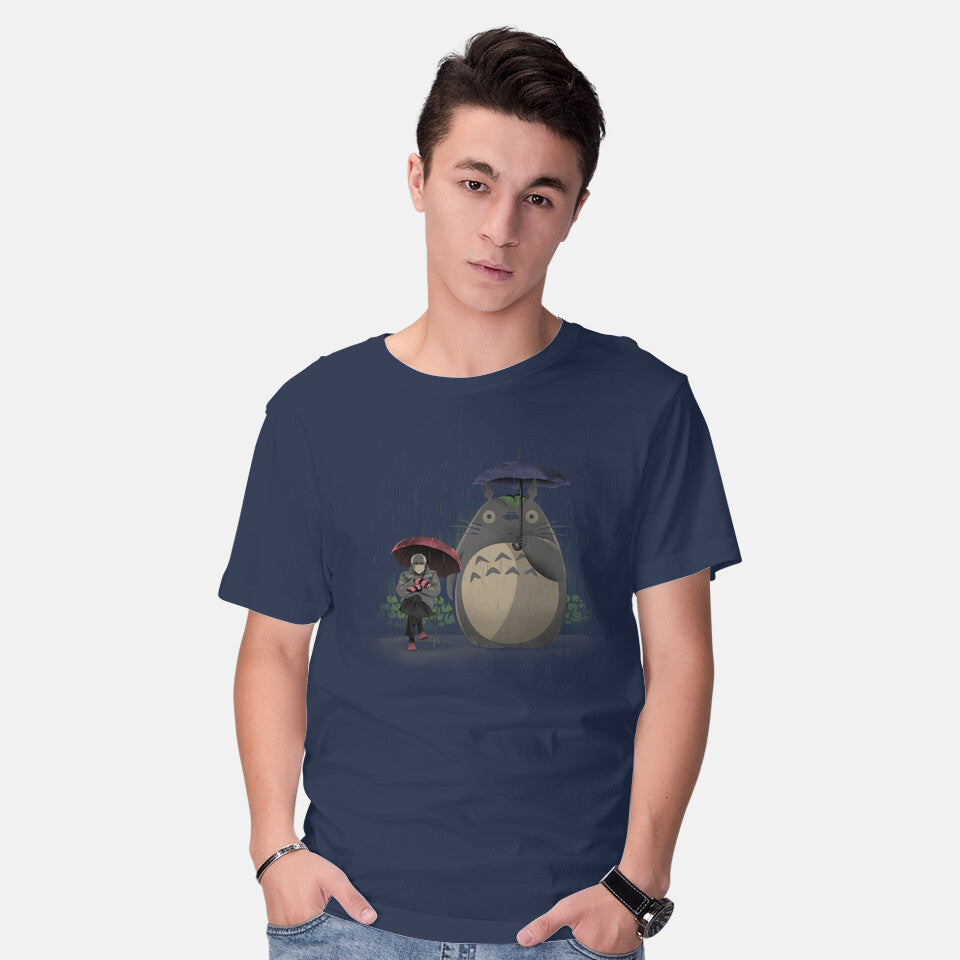 Model wearing navy My Neighbor Meme – Anime Graphic T-Shirt