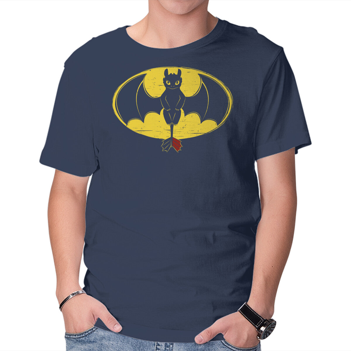 Black Dragon – Fantasy Graphic T-Shirt in navy, product display