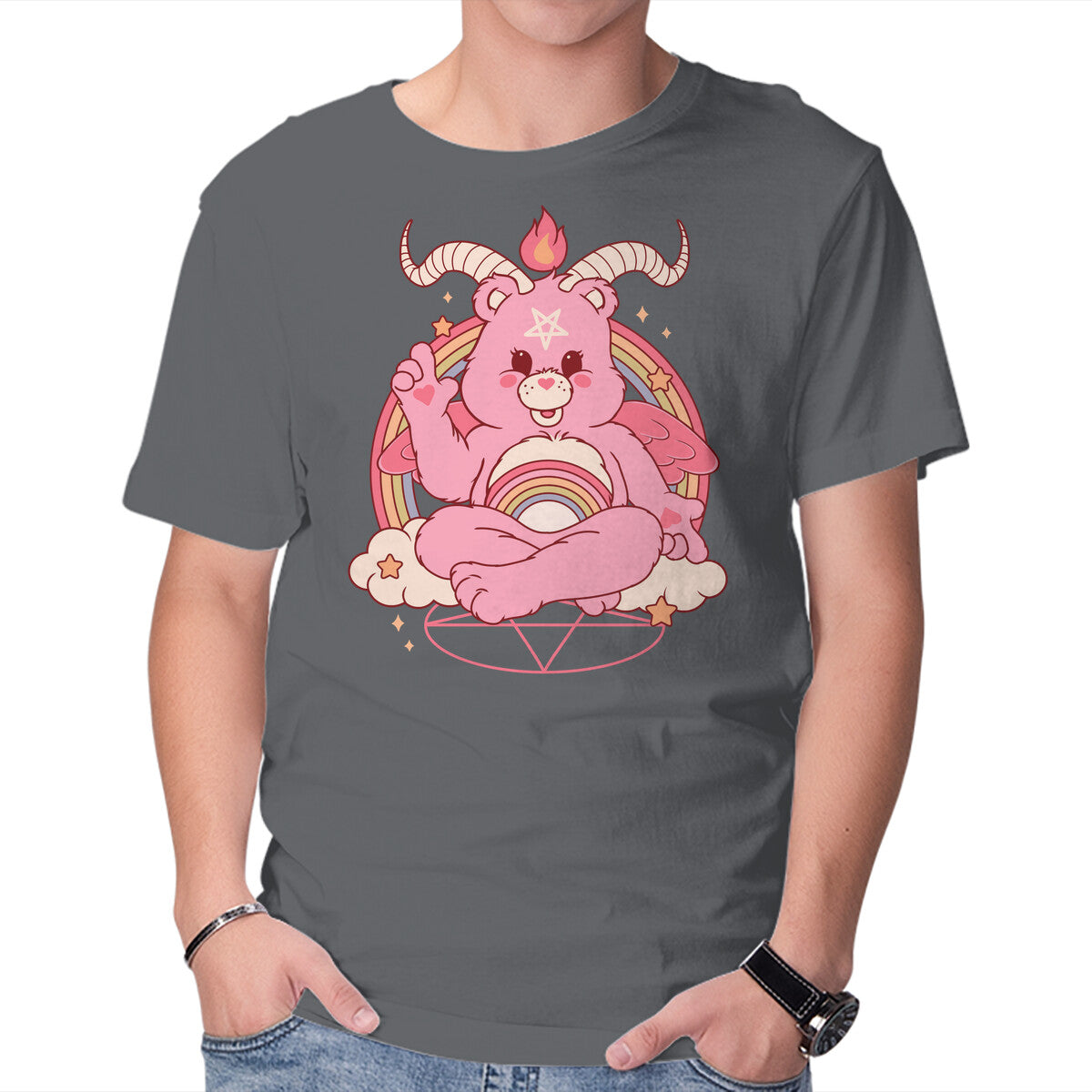 Bearphomet – Horror Graphic T-Shirt in charcoal, product display