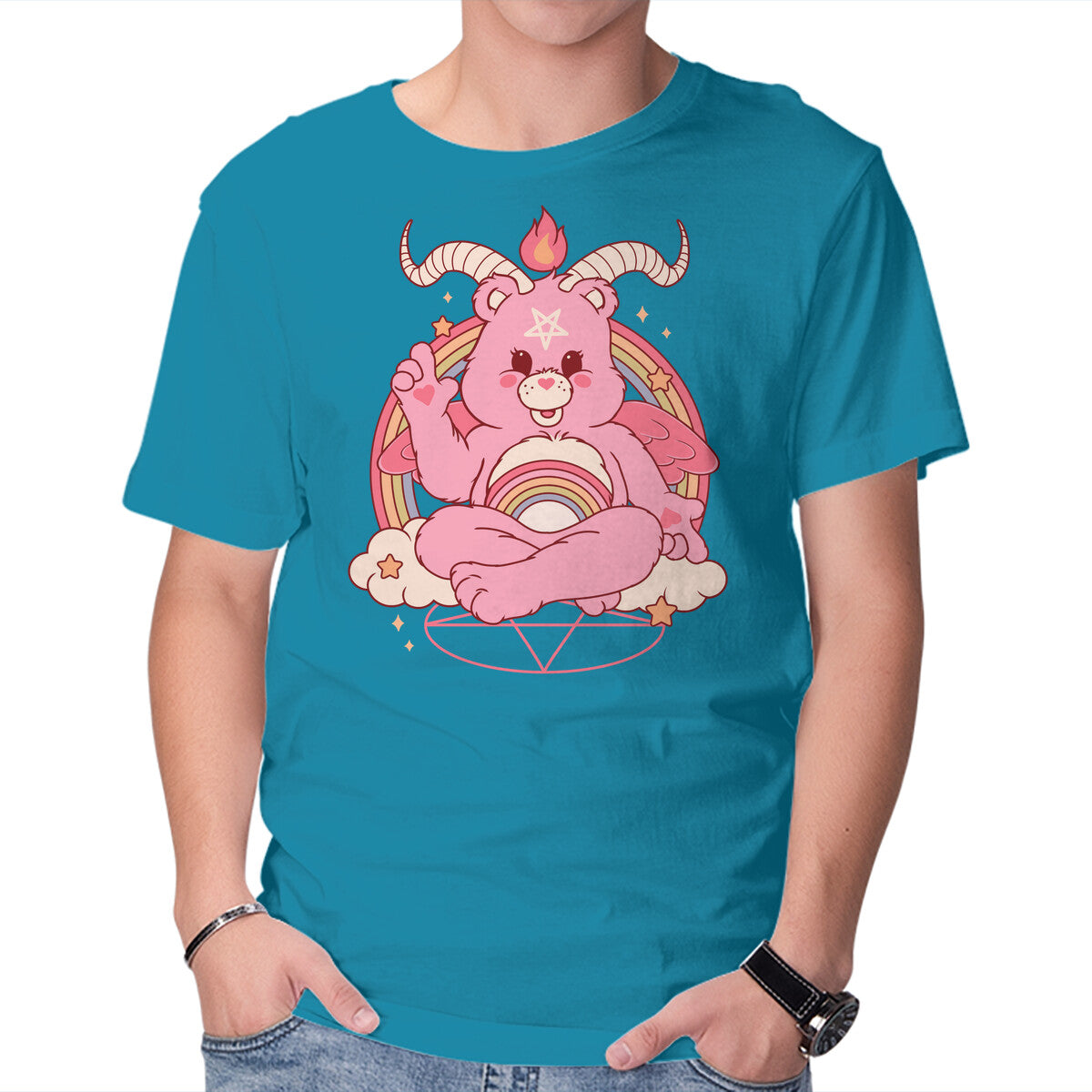 Bearphomet – Horror Graphic T-Shirt in turquoise, product display