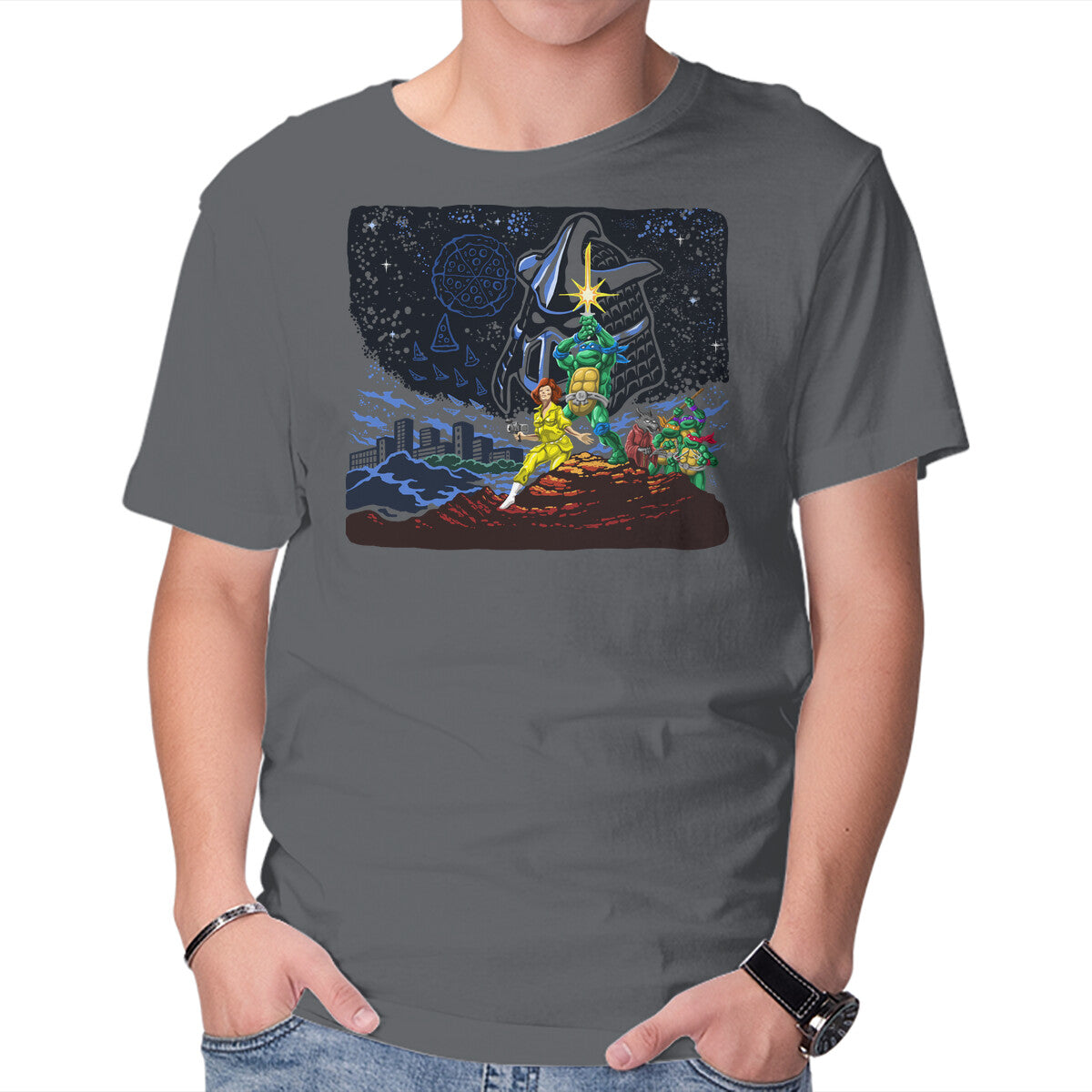 Pizza Wars Graphic T-Shirt in charcoal, product display
