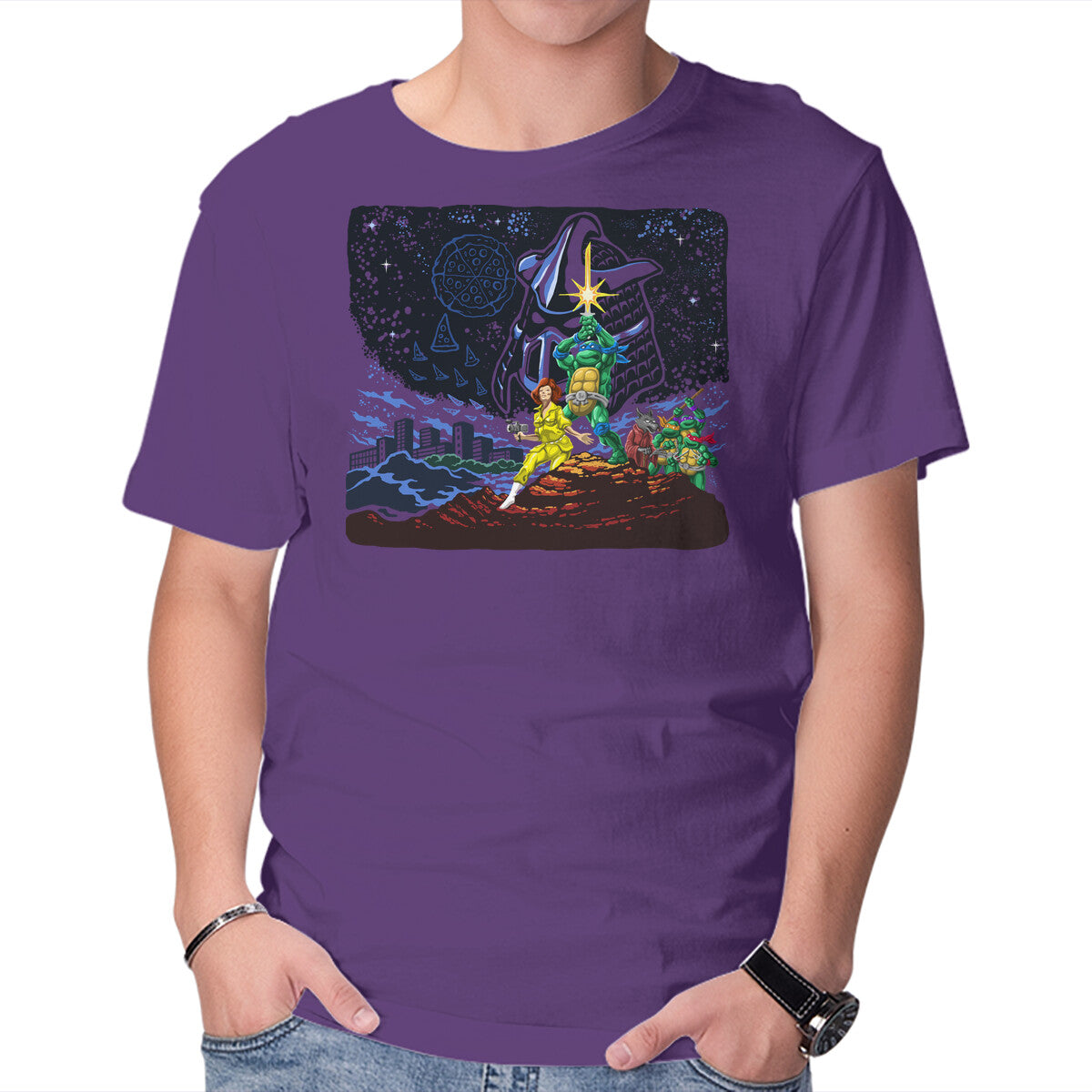 Pizza Wars Graphic T-Shirt in purple, product display