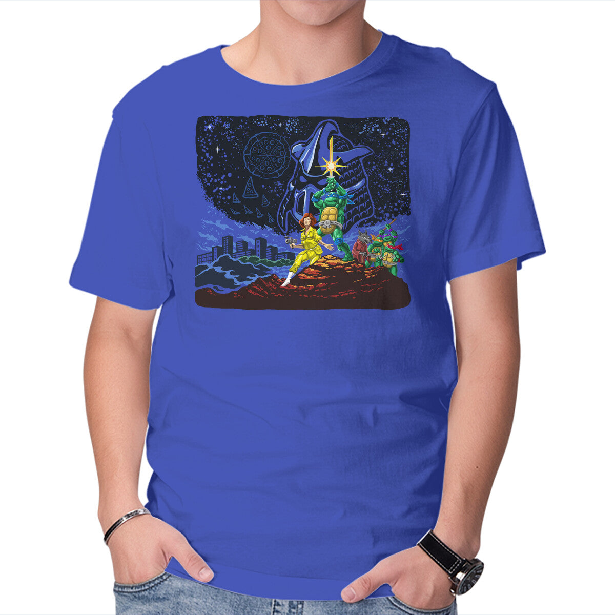 Pizza Wars Graphic T-Shirt in royal blue, product display