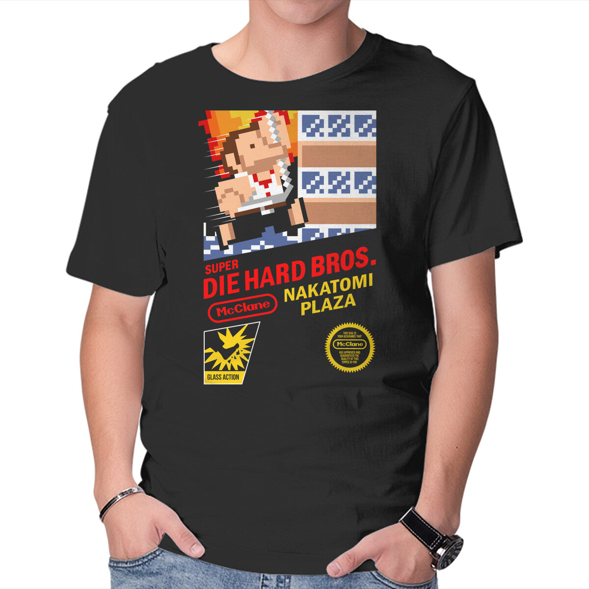 Super Nakatomi Bros – Movie Graphic T-Shirt in black, product display