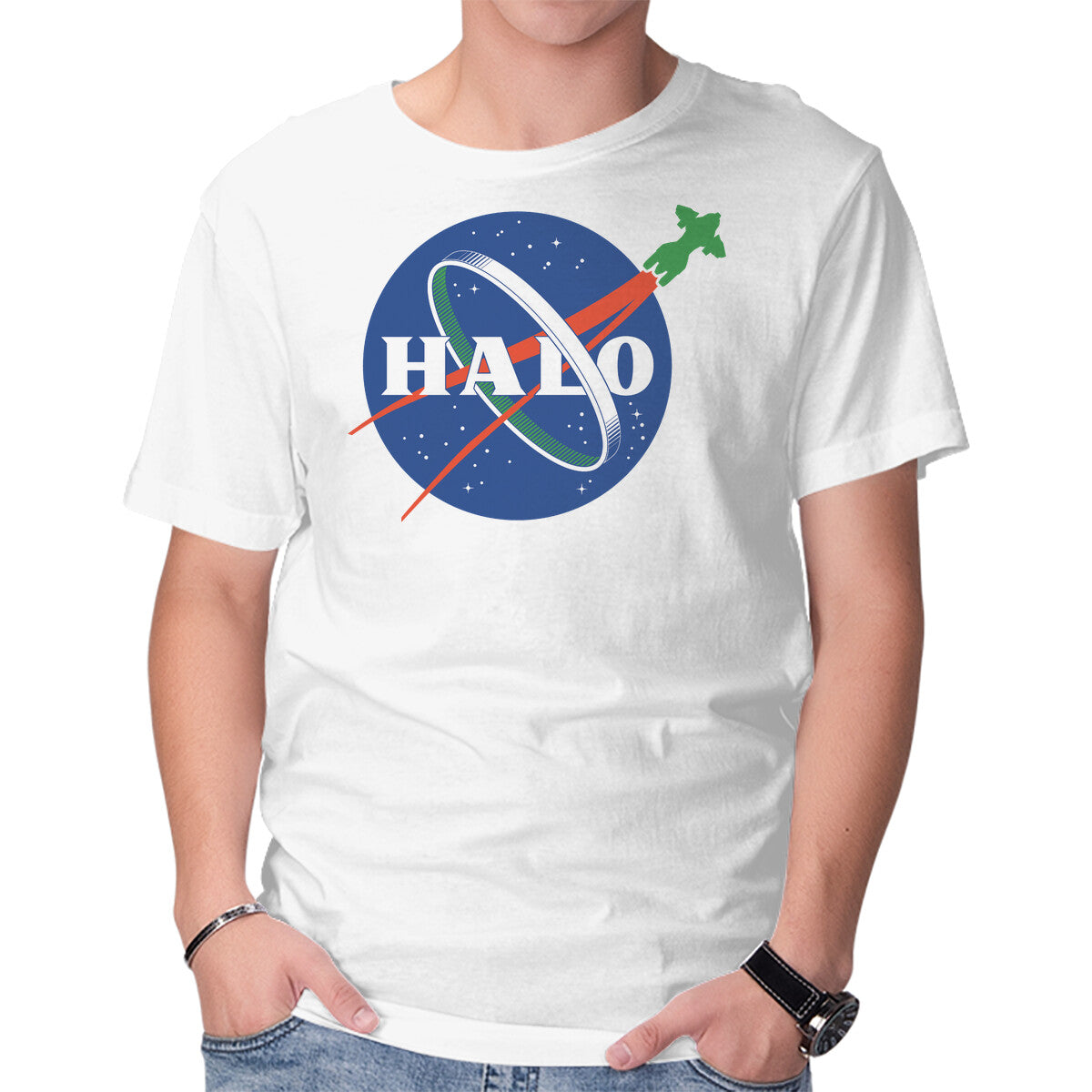 The Halo Space Agency – Gaming Graphic T-Shirt in white, product display