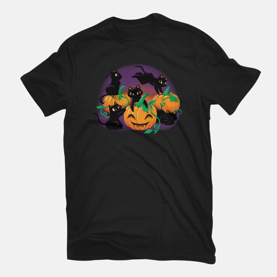 Hello Cat Halloween – Cat Graphic T-Shirt in black, flat-lay product view