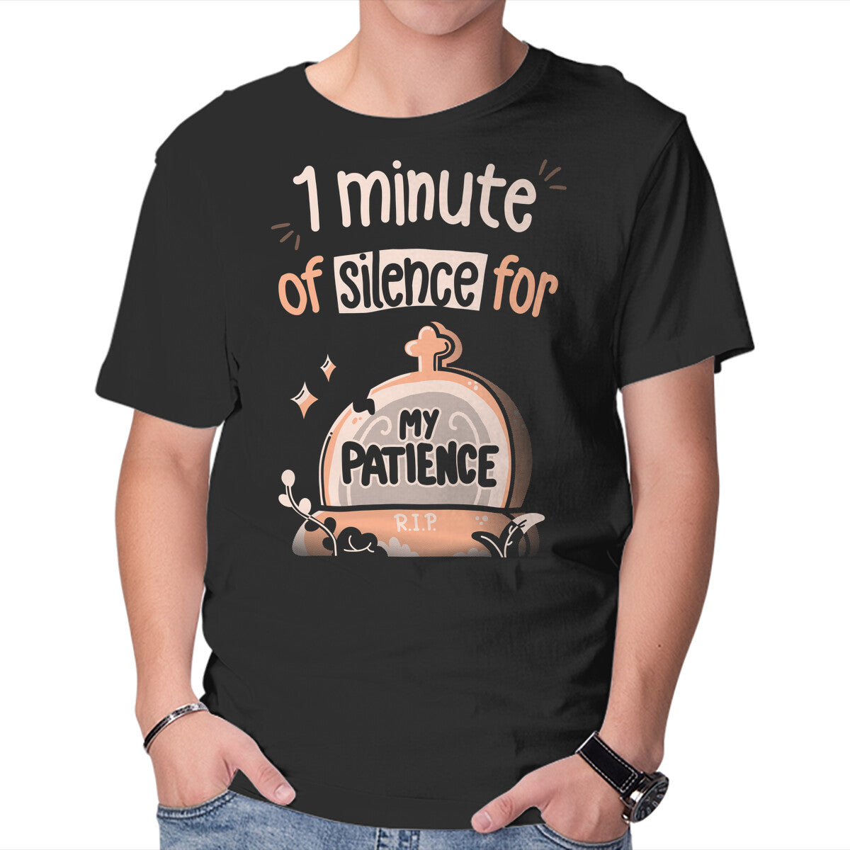 RIP Patience – Funny Graphic T-Shirt in black, product display