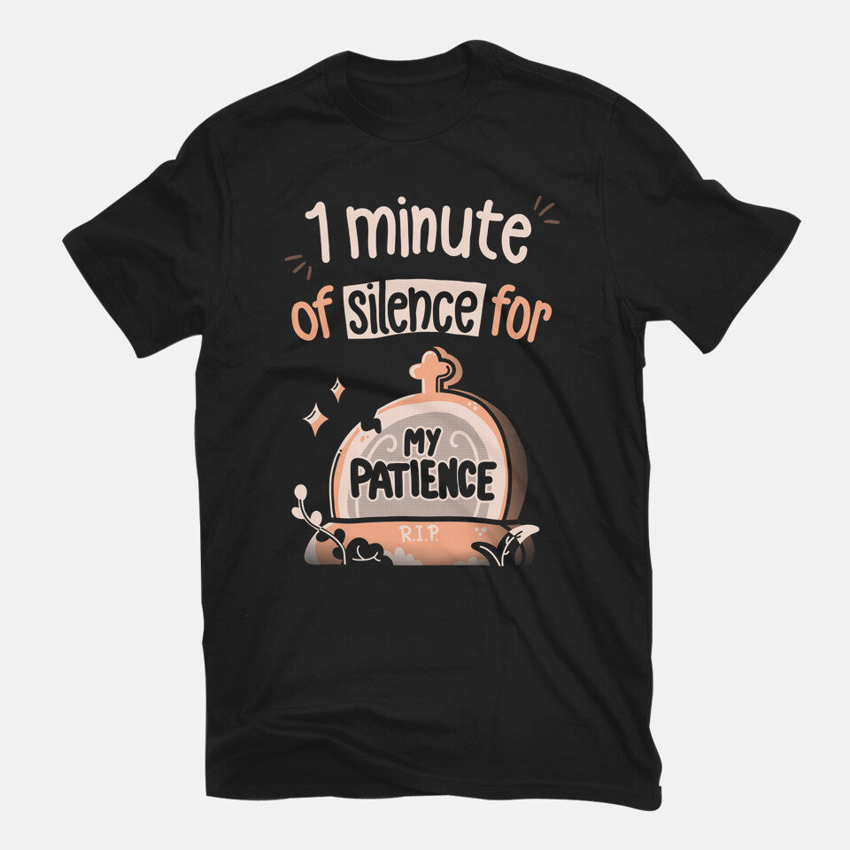 RIP Patience – Funny Graphic T-Shirt in black, flat-lay product view