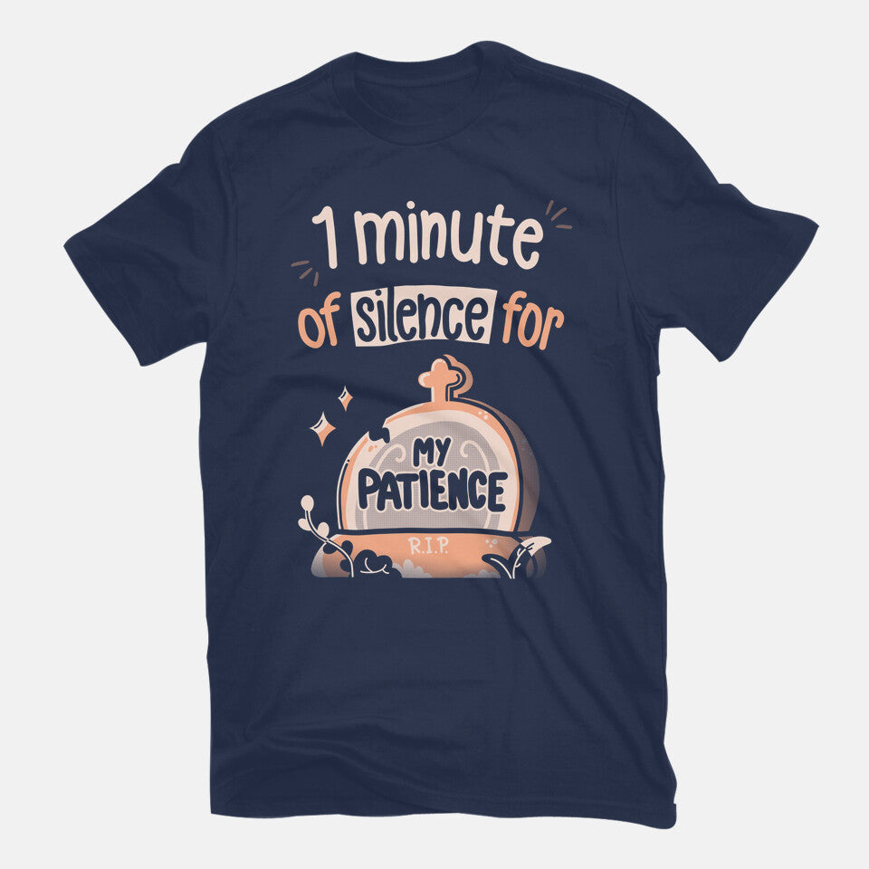 RIP Patience – Funny Graphic T-Shirt in navy, flat-lay product view
