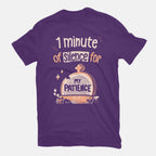RIP Patience – Funny Graphic T-Shirt in purple, flat-lay product view