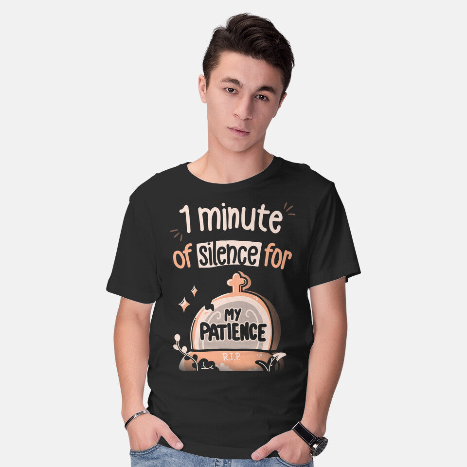Model wearing black RIP Patience – Funny Graphic T-Shirt