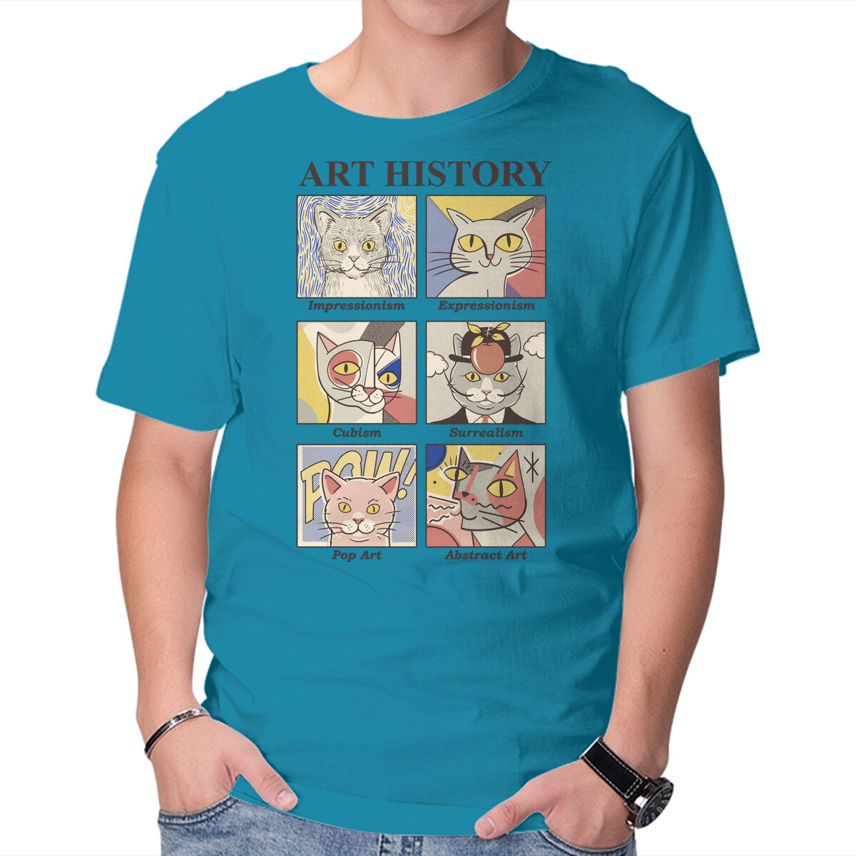 Art History – Cat Graphic T-Shirt in turquoise, product display