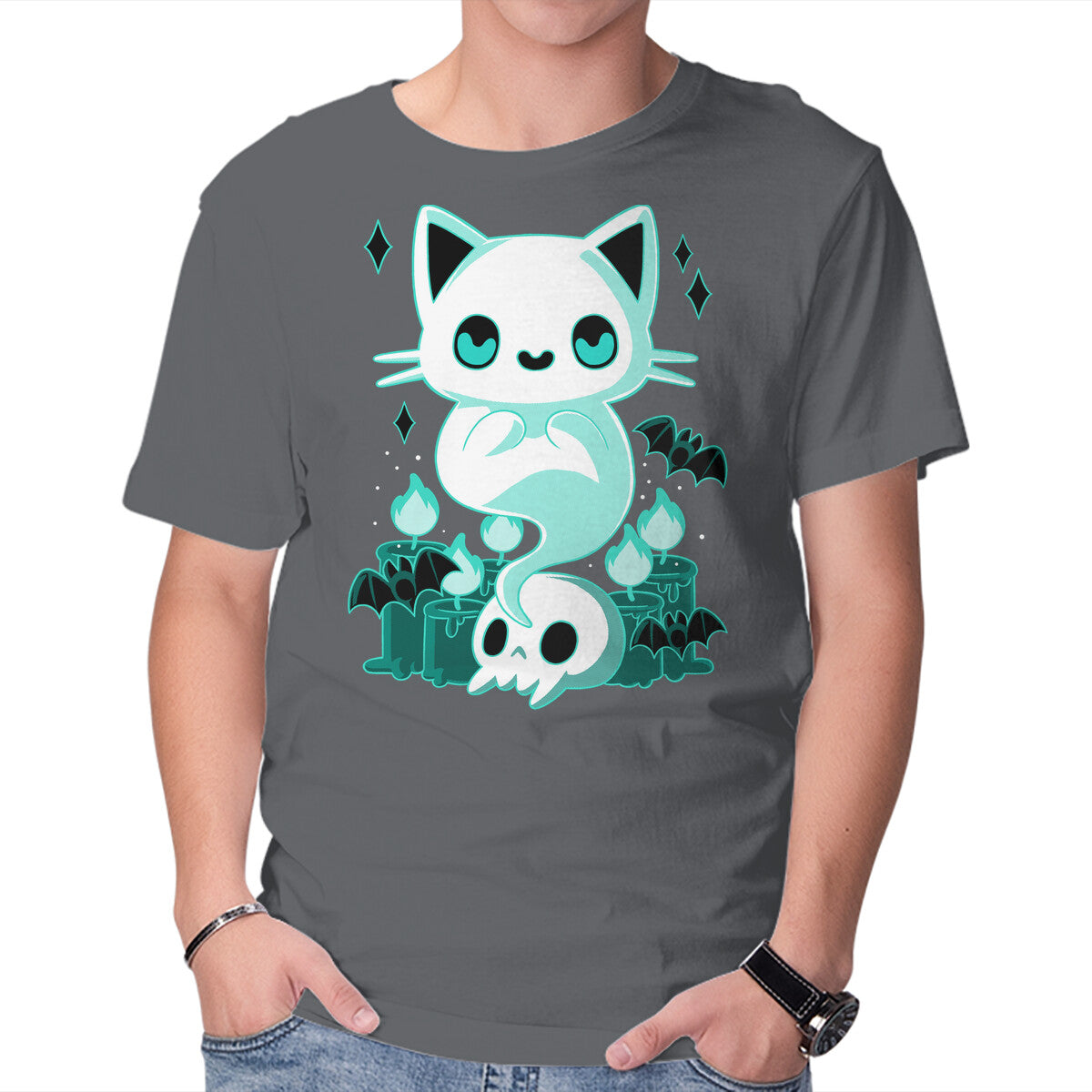 Ghost Cat – Cat Graphic T-Shirt in charcoal, product display