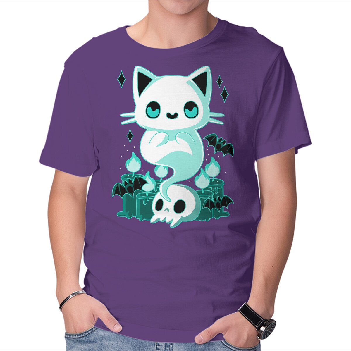 Ghost Cat – Cat Graphic T-Shirt in purple, product display