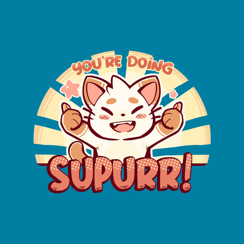 You're Doing SuPURR – Cat Graphic T-Shirt design artwork for turquoise graphic T-shirt