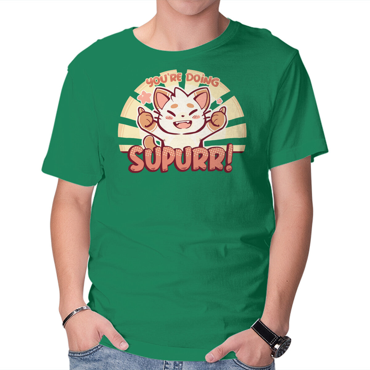 You're Doing SuPURR – Cat Graphic T-Shirt in green, product display