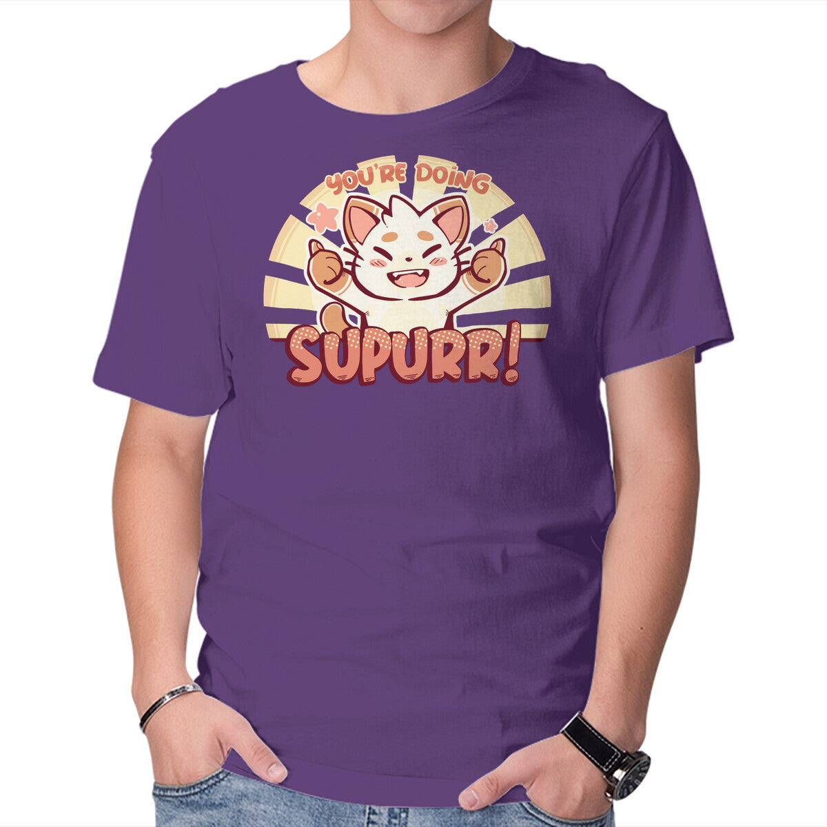 You're Doing SuPURR – Cat Graphic T-Shirt in purple, product display