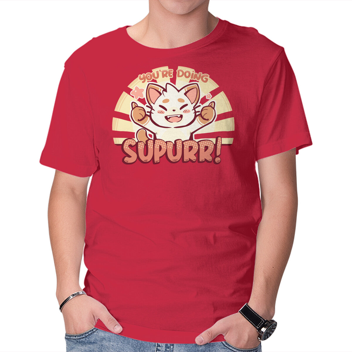 You're Doing SuPURR – Cat Graphic T-Shirt in red, product display