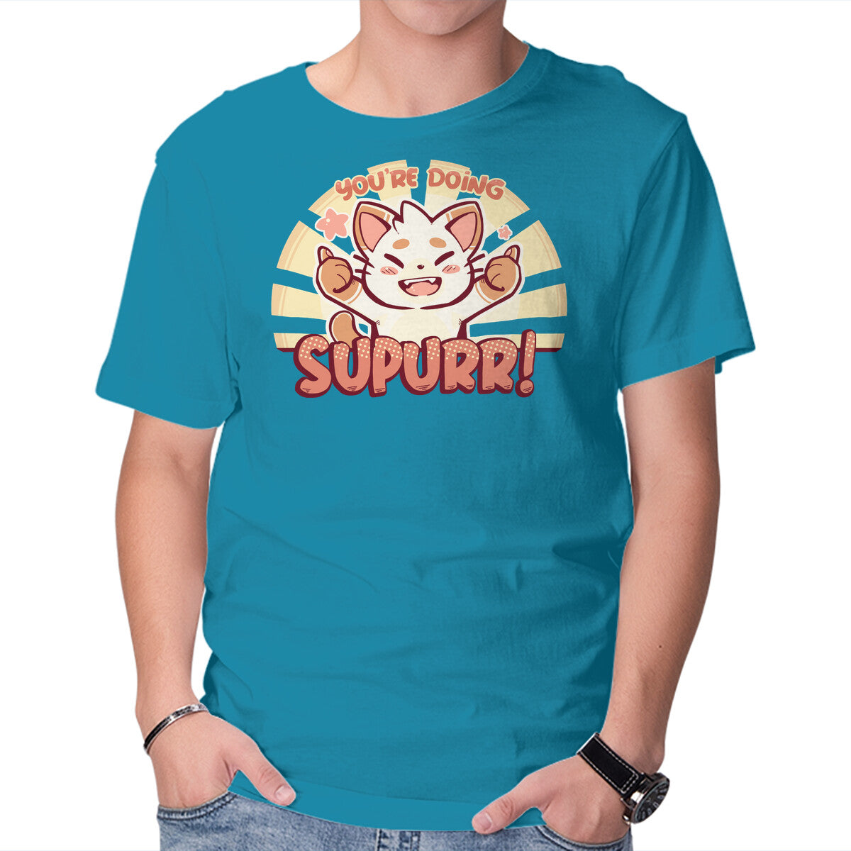 You're Doing SuPURR – Cat Graphic T-Shirt in turquoise, product display