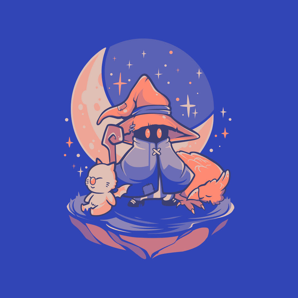 Nightfall Mage – Gaming Graphic T-Shirt design artwork for royal blue graphic T-shirt