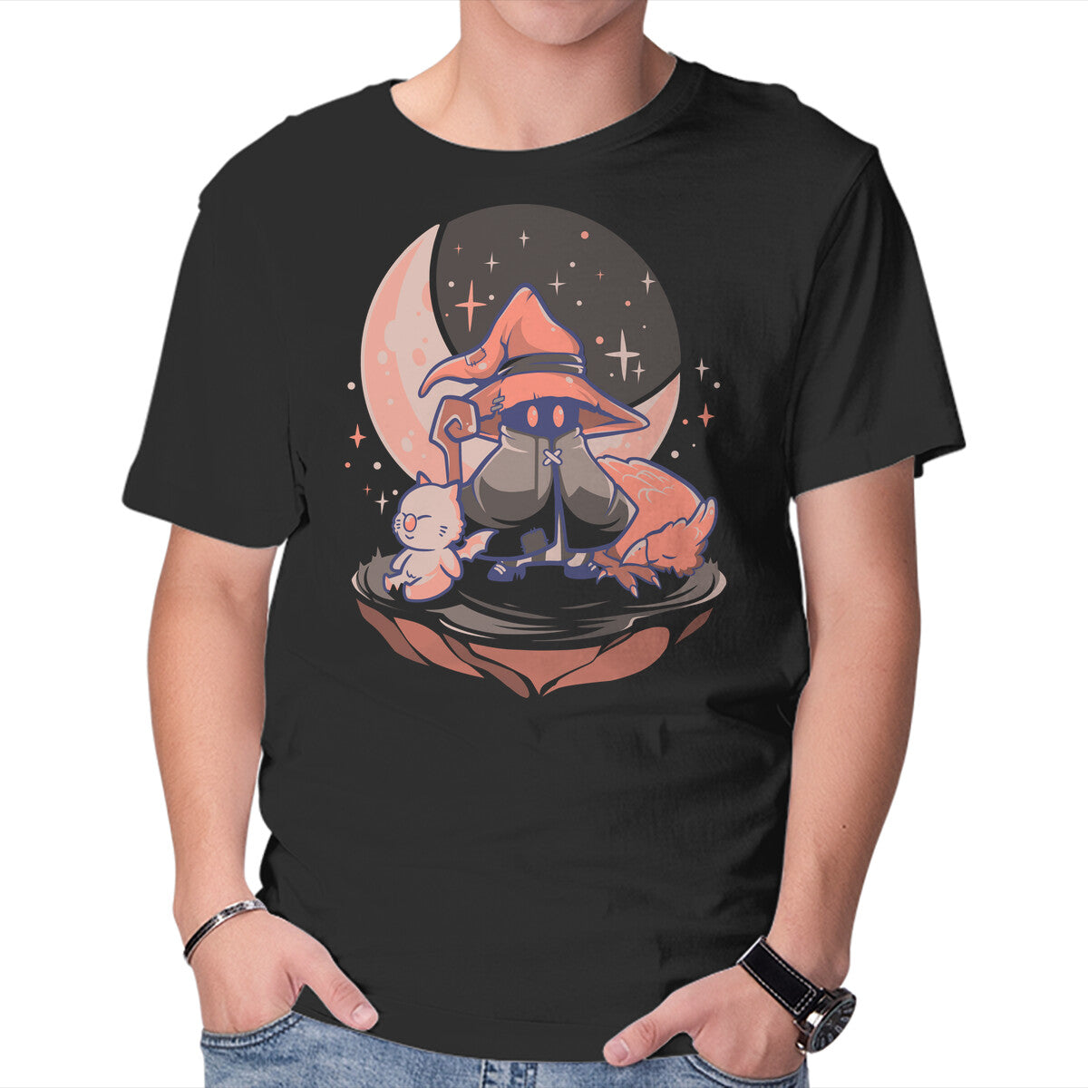 Nightfall Mage – Gaming Graphic T-Shirt in black, product display