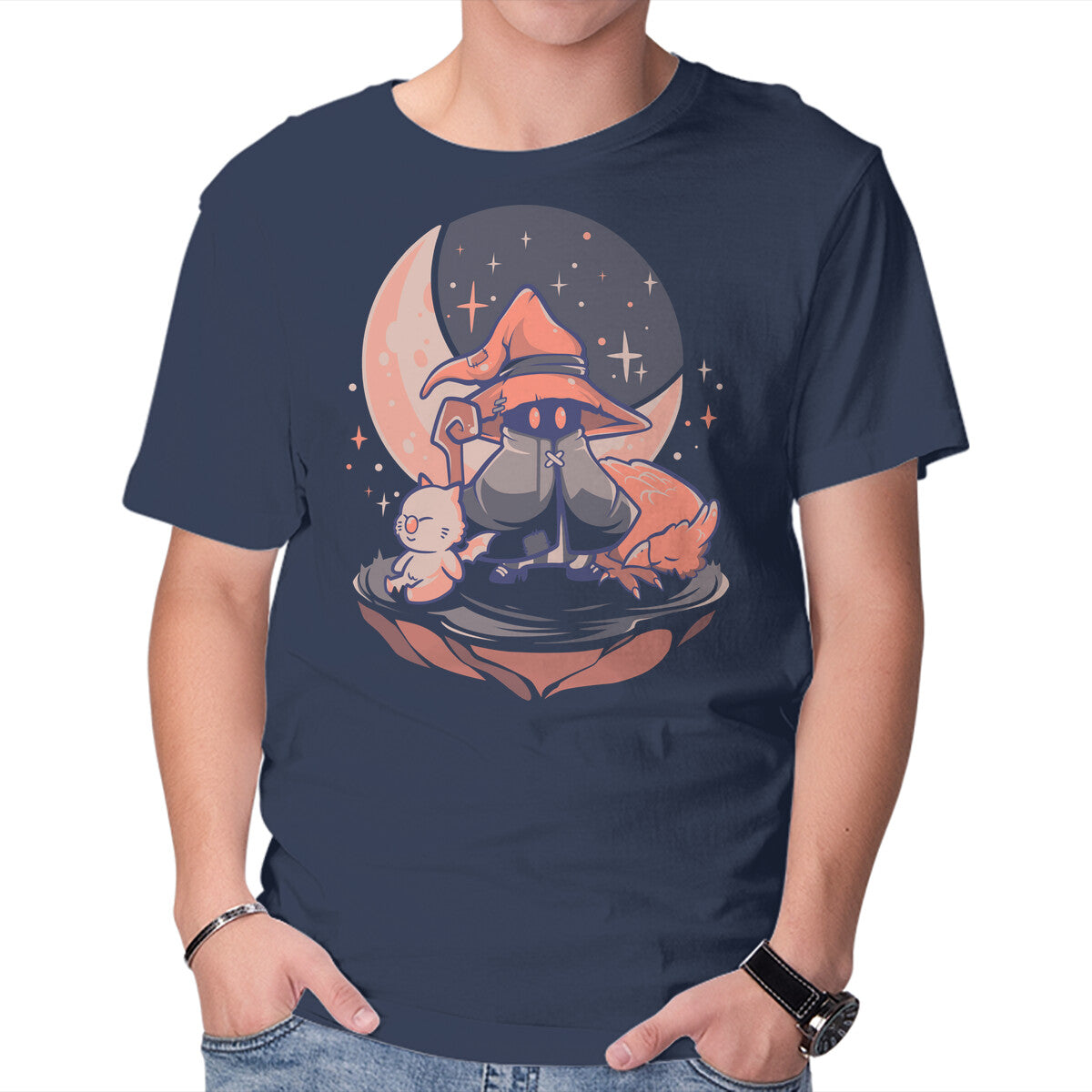 Nightfall Mage – Gaming Graphic T-Shirt in navy, product display