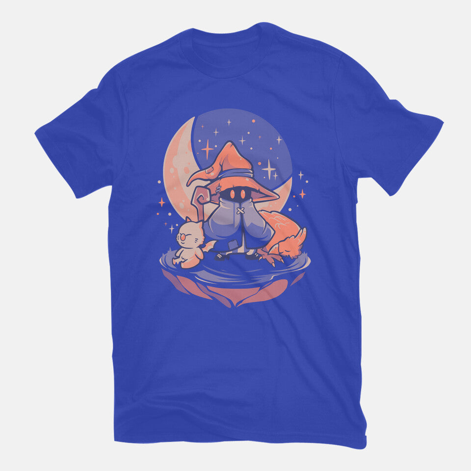 Nightfall Mage – Gaming Graphic T-Shirt in royal blue, flat-lay product view