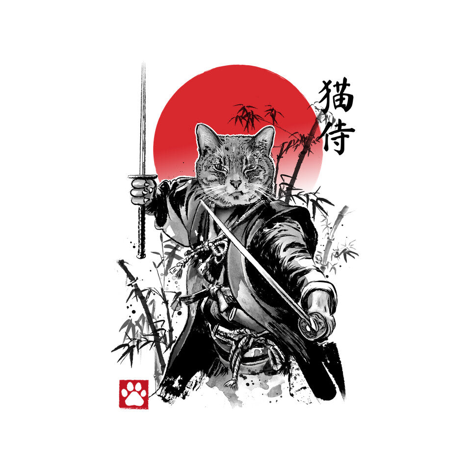 Catsumoto Meowsashi – Cat Graphic T-Shirt design artwork for white graphic T-shirt