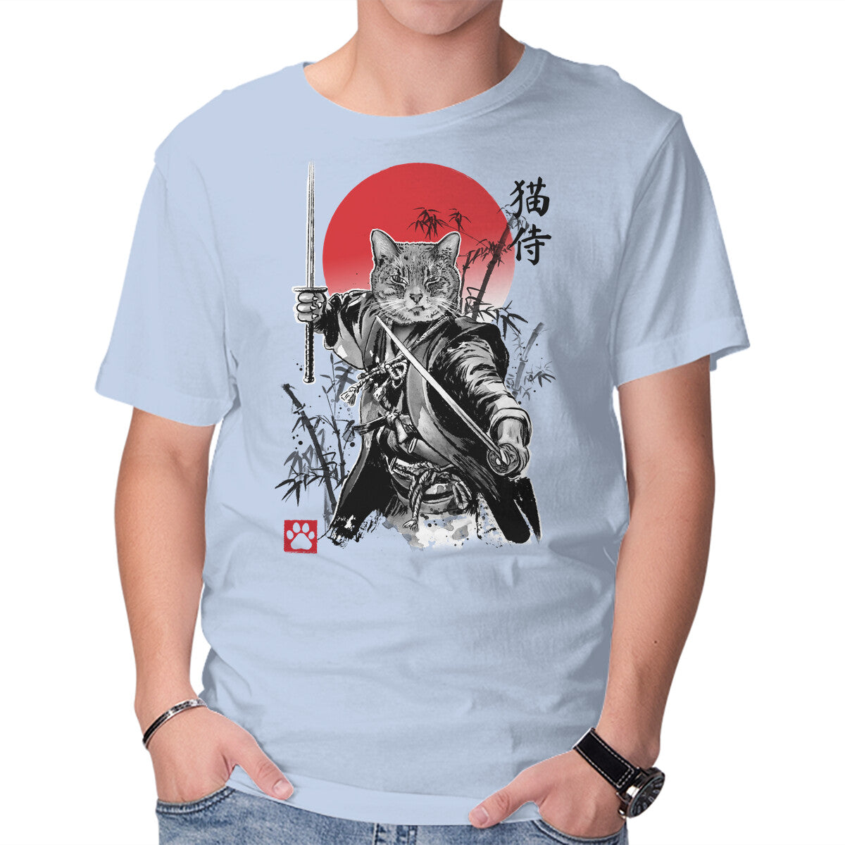 Catsumoto Meowsashi – Cat Graphic T-Shirt in blue, product display