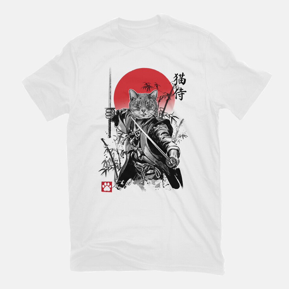 Catsumoto Meowsashi – Cat Graphic T-Shirt in white, flat-lay product view