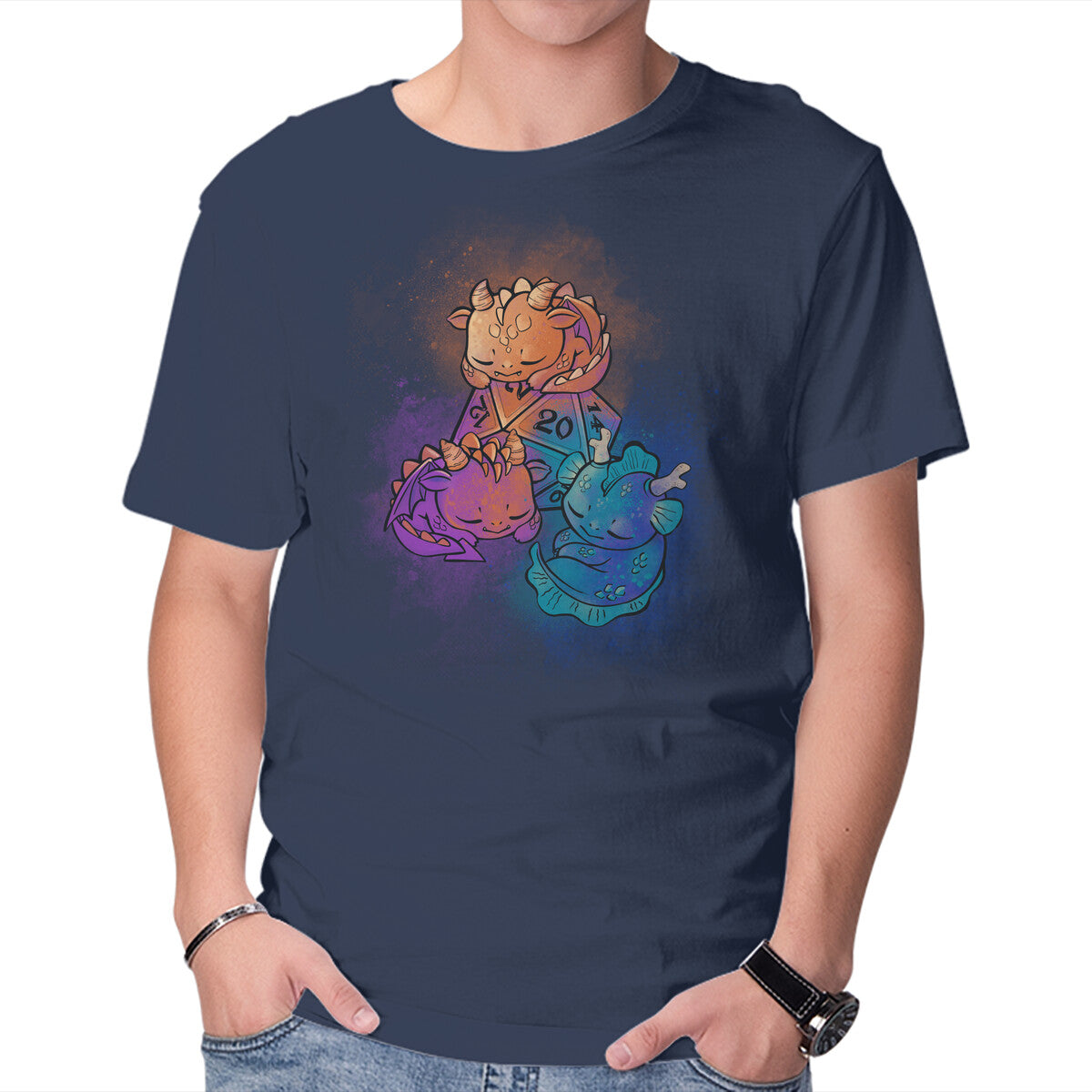 D20 Sleeping Dragons! – Gaming Graphic T-Shirt in navy, product display