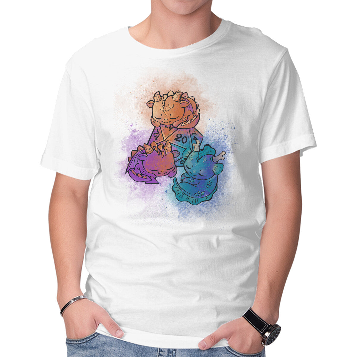 D20 Sleeping Dragons! – Gaming Graphic T-Shirt in white, product display