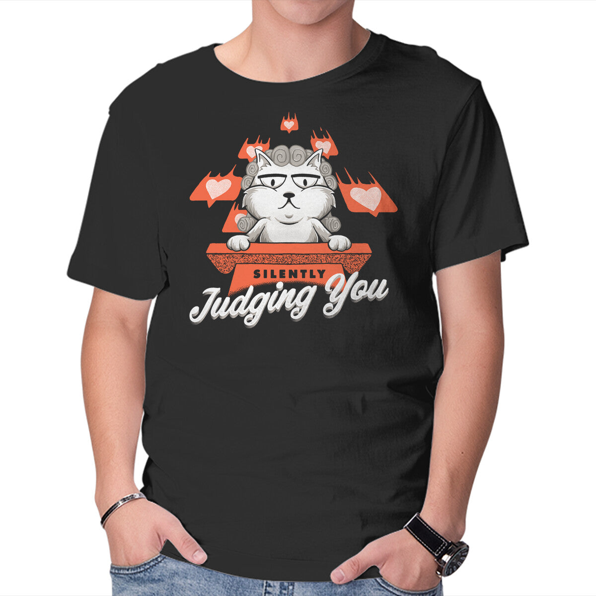 Silently Judging You – Cat Graphic T-Shirt in black, product display