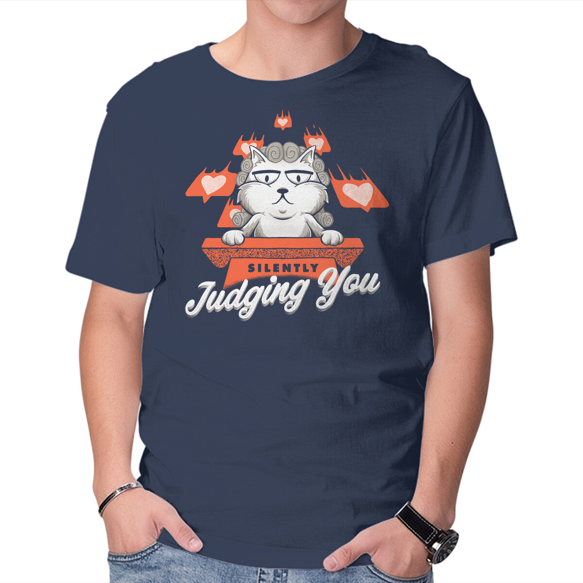 Silently Judging You – Cat Graphic T-Shirt in navy, product display