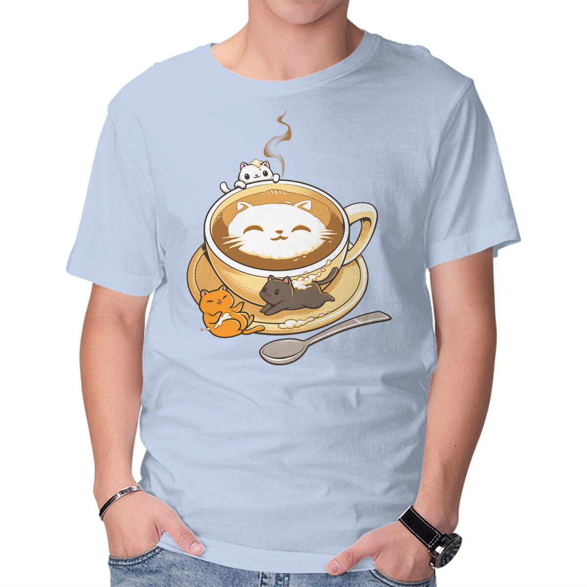 Latte Cat – Cat Graphic T-Shirt in blue, product display