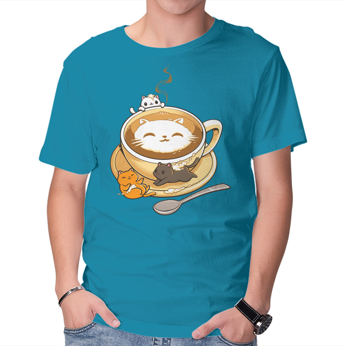 Latte Cat – Cat Graphic T-Shirt in turquoise, product display