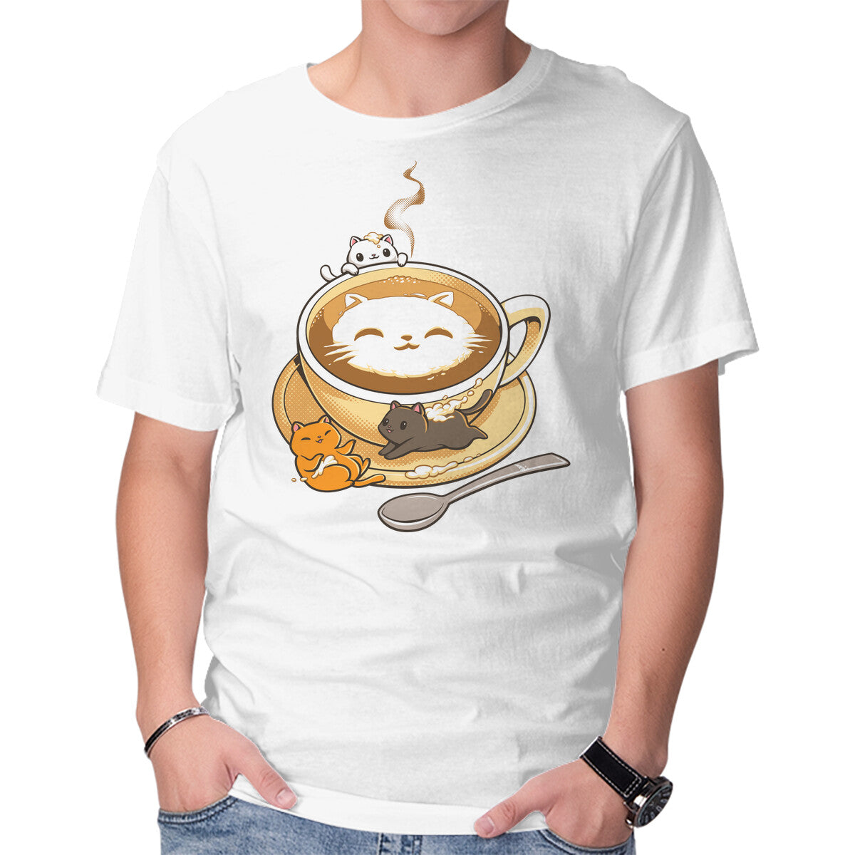 Latte Cat – Cat Graphic T-Shirt in white, product display
