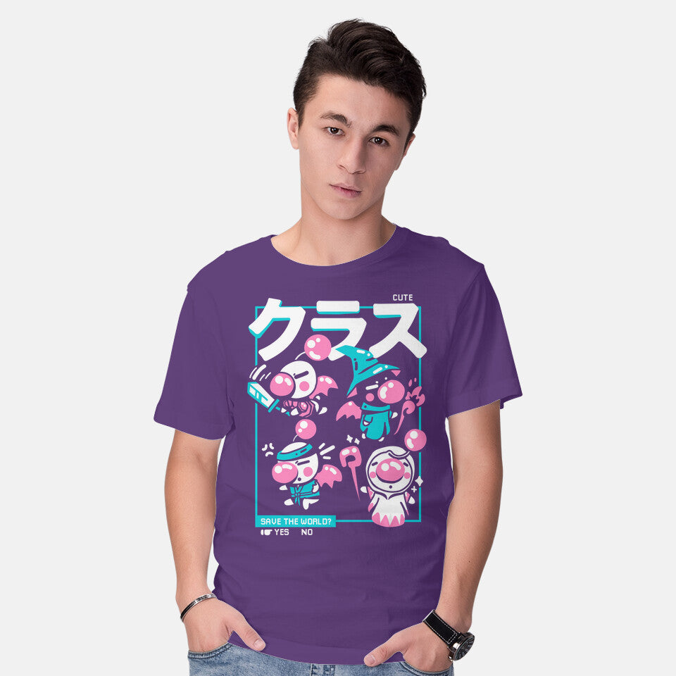 Model wearing purple Final Hero – Gaming Graphic T-Shirt