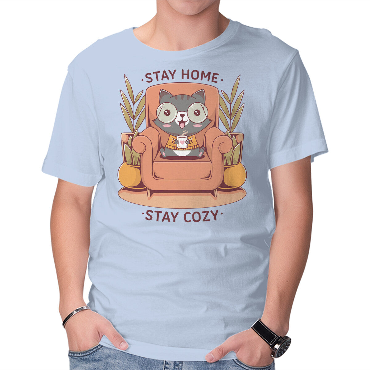 Cozy Time – Cat Graphic T-Shirt in blue, product display