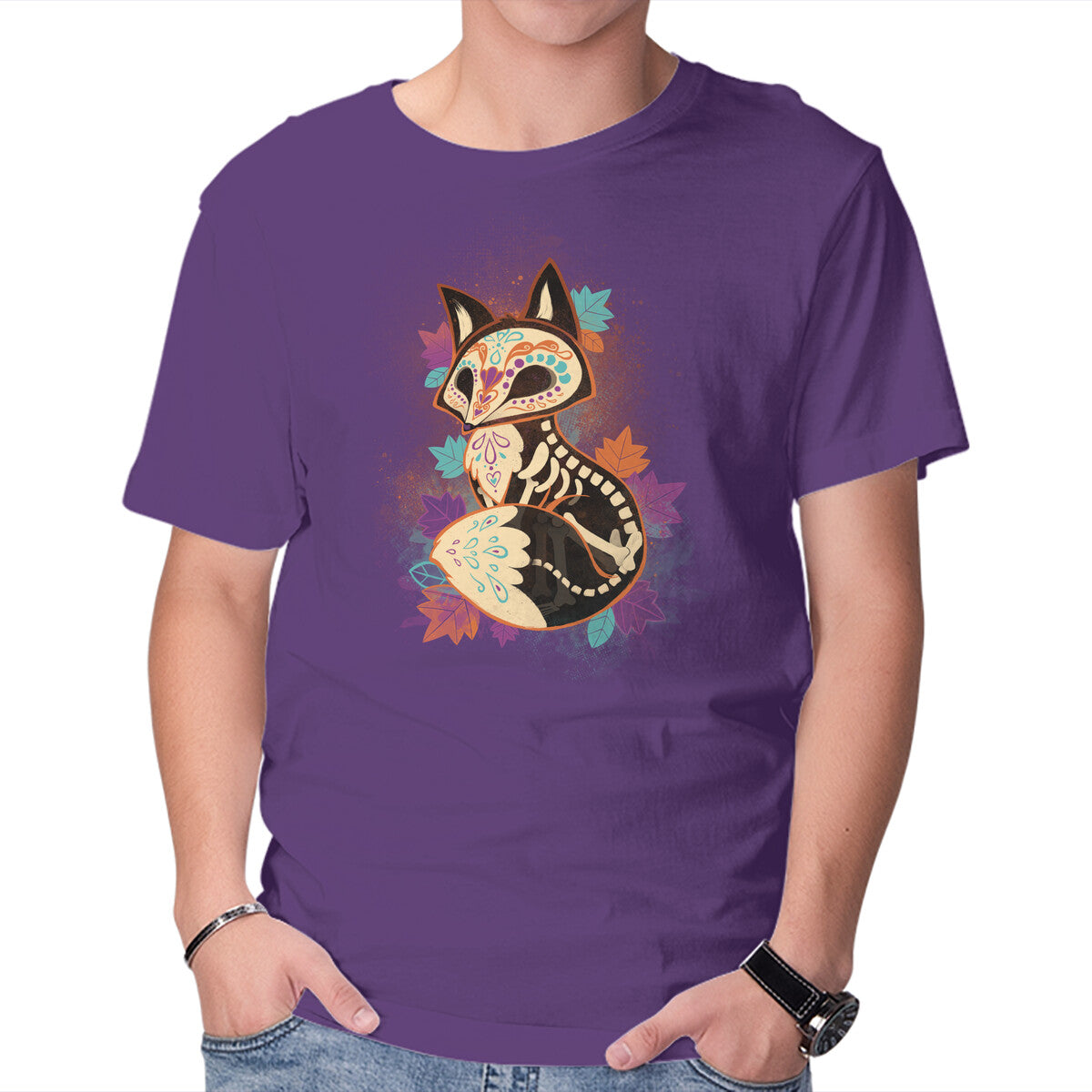 Skeleton Fox – Animal Graphic T-Shirt in purple, product display
