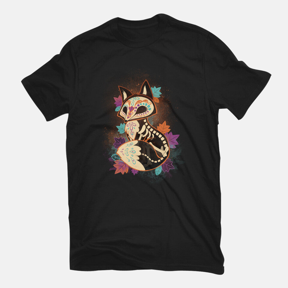 Skeleton Fox – Animal Graphic T-Shirt in black, flat-lay product view