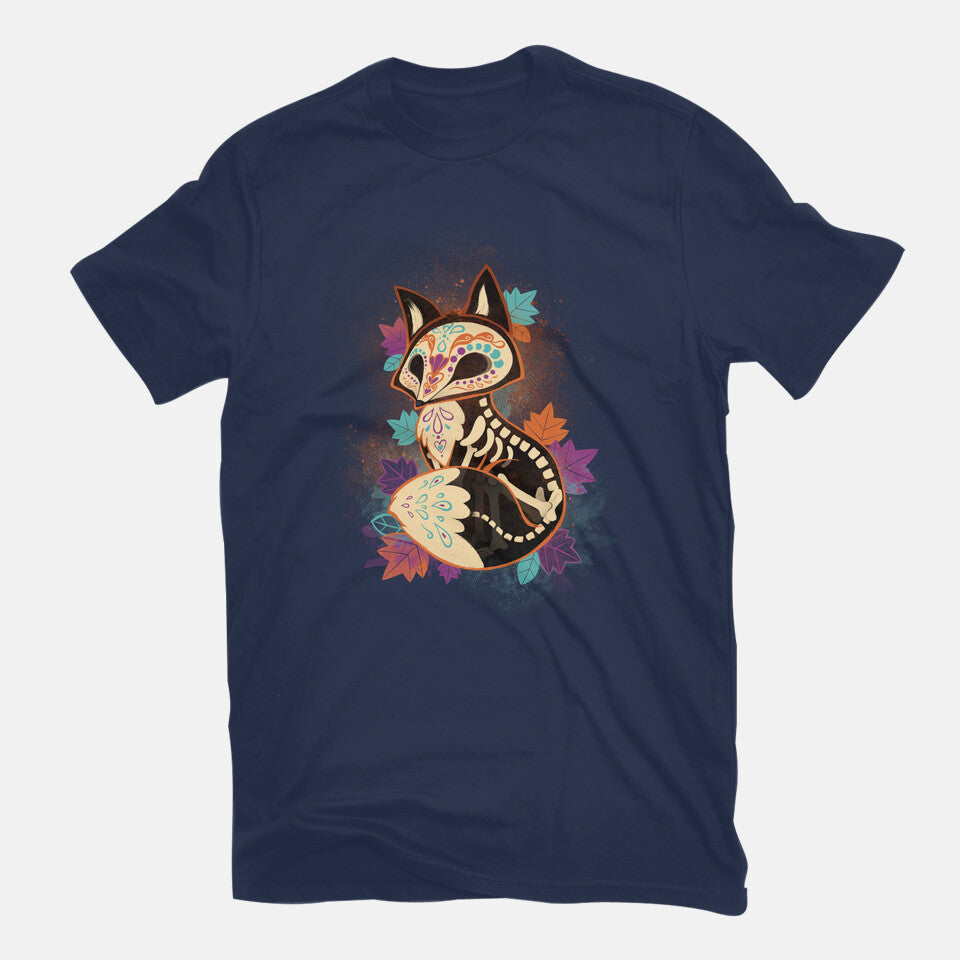 Skeleton Fox – Animal Graphic T-Shirt in navy, flat-lay product view