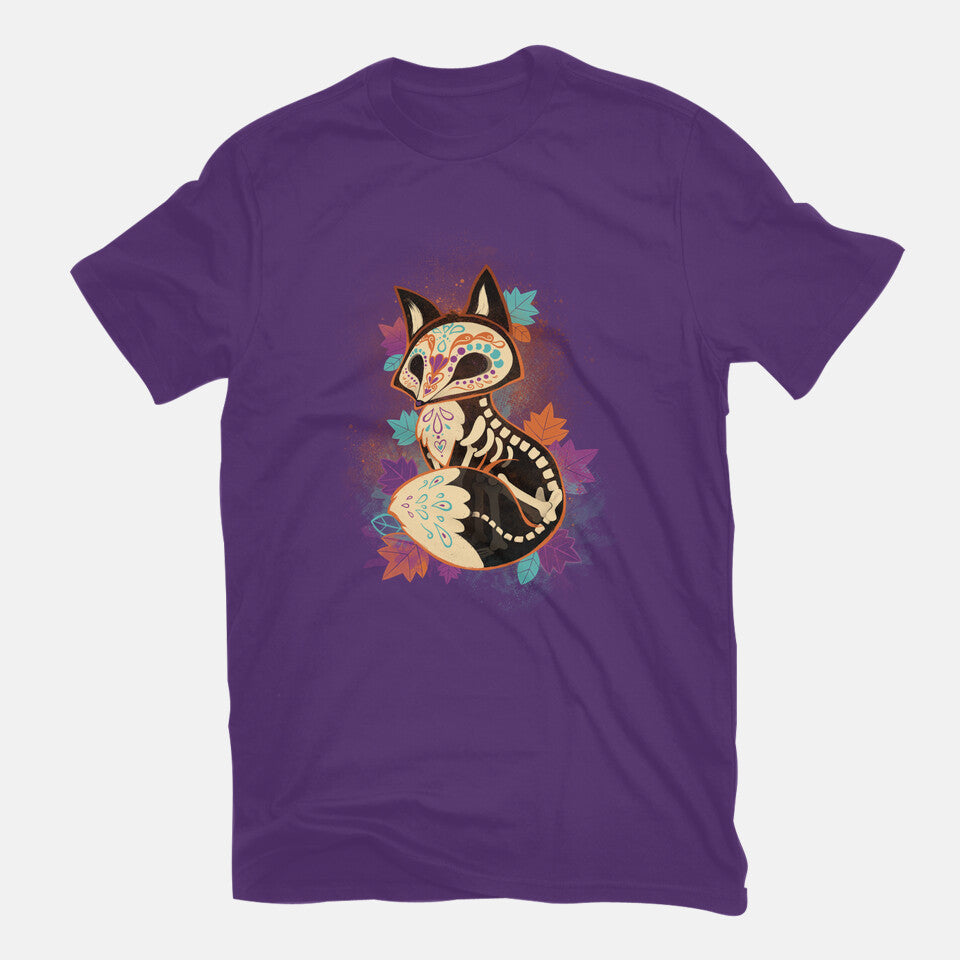 Skeleton Fox – Animal Graphic T-Shirt in purple, flat-lay product view