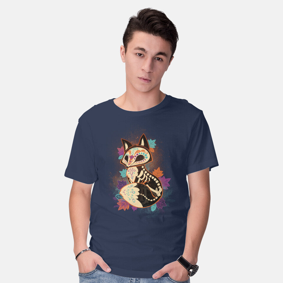 Model wearing navy Skeleton Fox – Animal Graphic T-Shirt